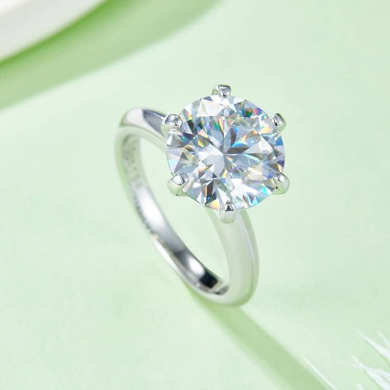 光臂T家六爪S925银镀白金MoissaniteWomen's Ring5.0ctD级